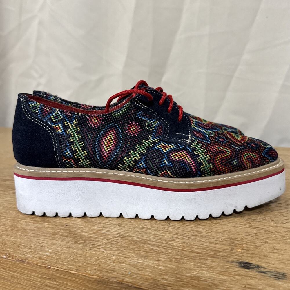 ZUll Platform Oxford Shoes Women’s 7.5 Multicolor Tapestry Brogue Chunky Lace Up